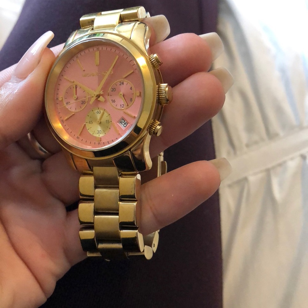 COPY - Gold Michael Kors watch, large baby pink f… - Picture 2 of 3
